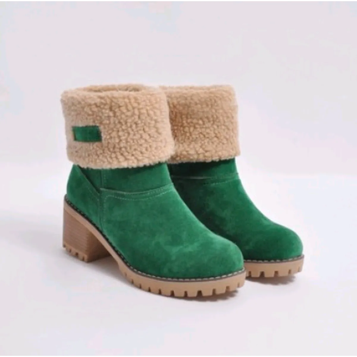 Women's Suede Boots – Mid-Calf Shaft with Chunky Heel and Cozy Turn-Down Cuff