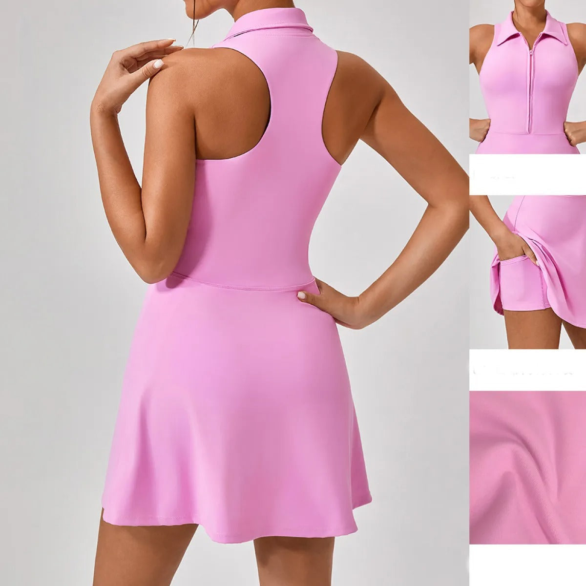 Women's Polo Collar Dress – Sleeveless with Zipper Closure