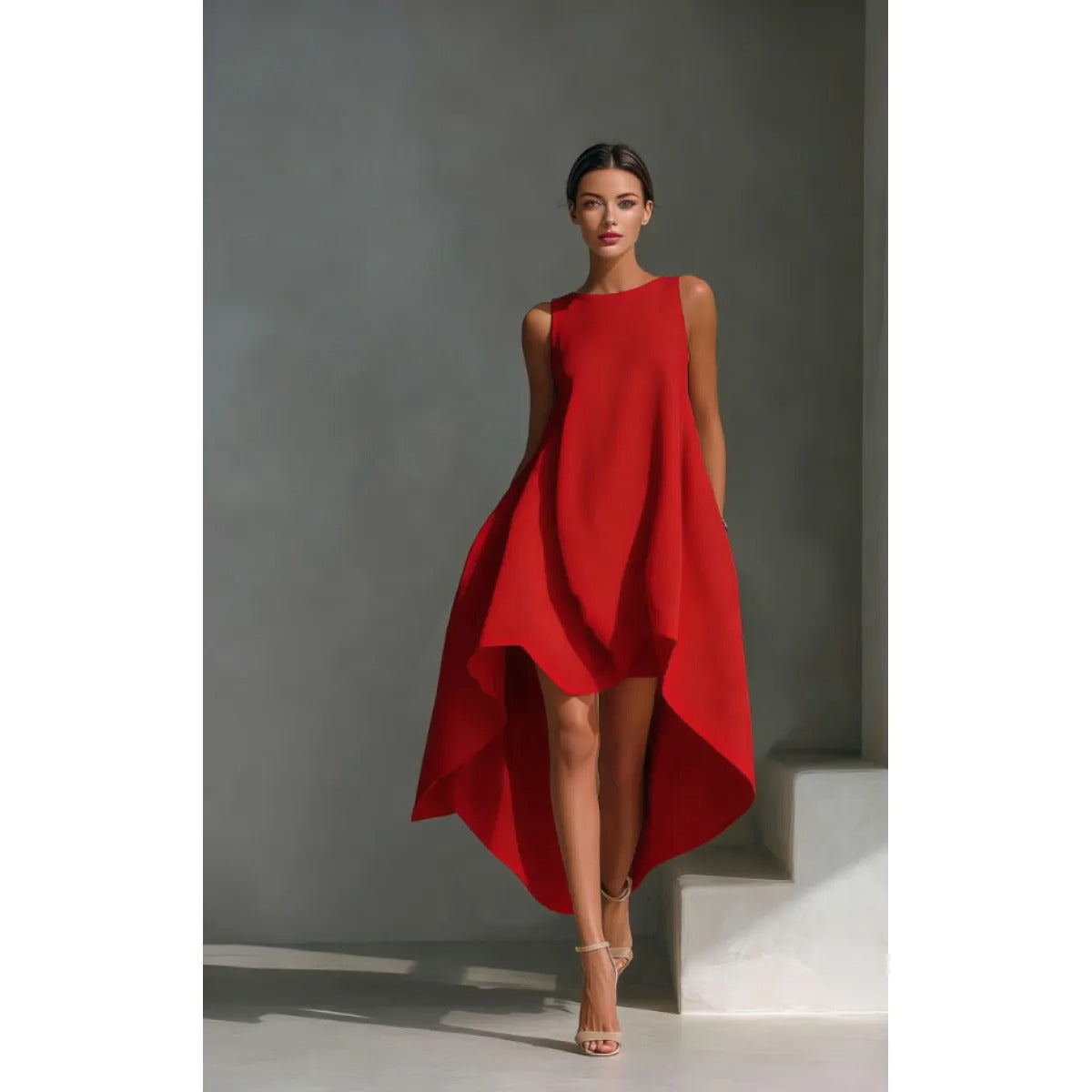 Women's Sleeveless Midi Dress – Asymmetrical Flared Fit