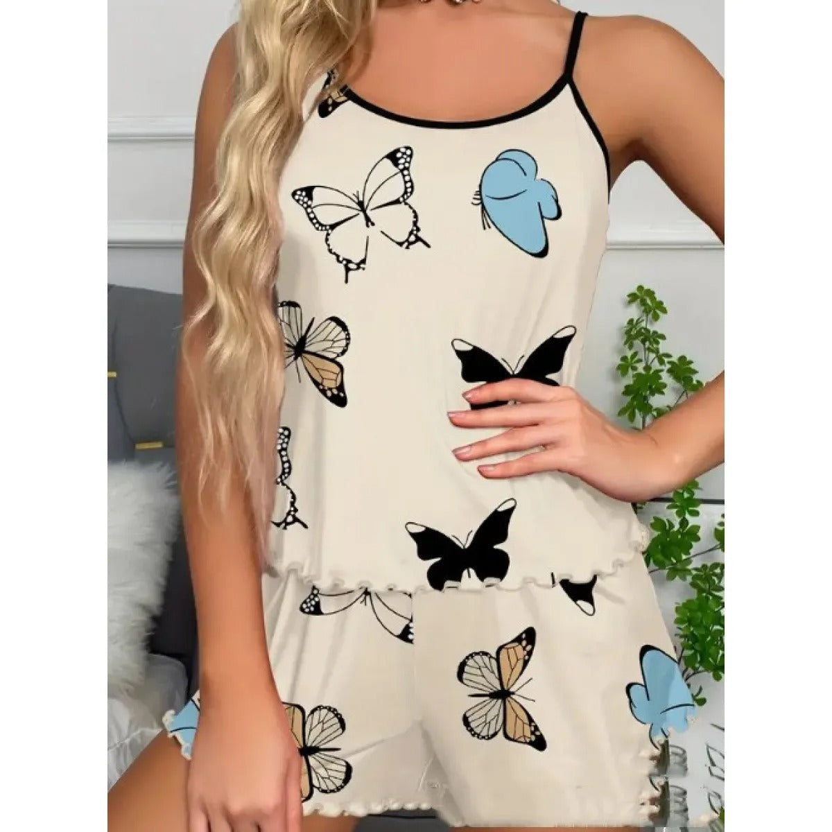Women's Butterfly Print Two-Piece Set – Relaxed Fit