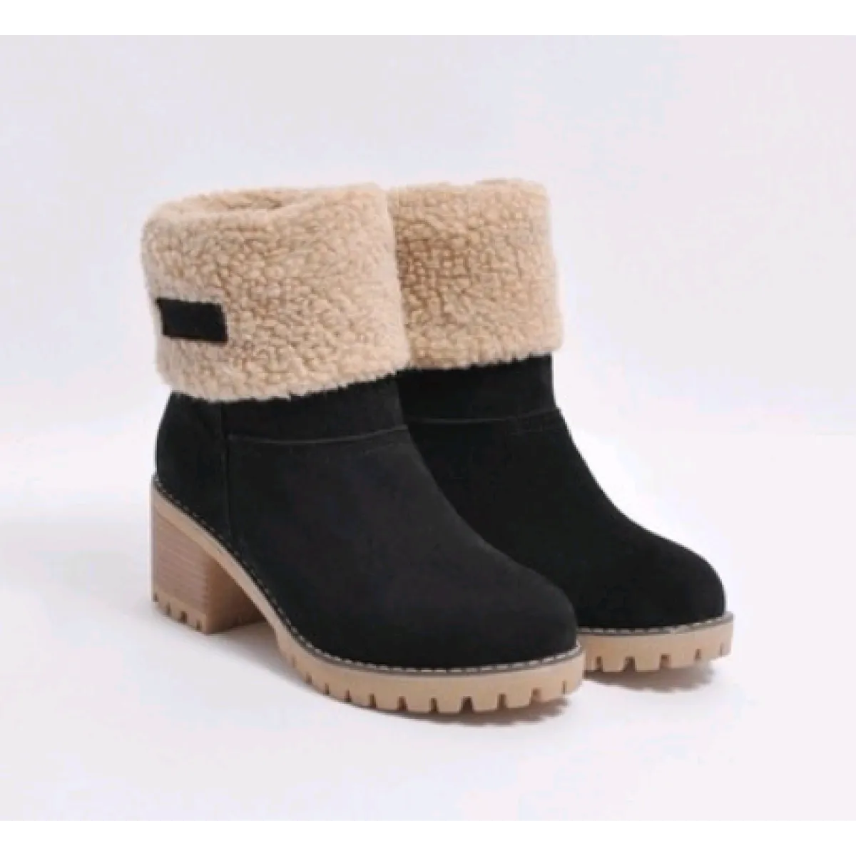 Women's Suede Boots – Mid-Calf Shaft with Chunky Heel and Cozy Turn-Down Cuff