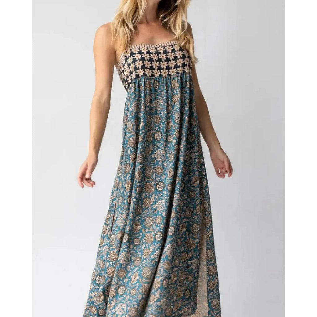 Women’s Floral Maxi Dress with Side Slit – Lightweight Sleeveless Adjustable Straps