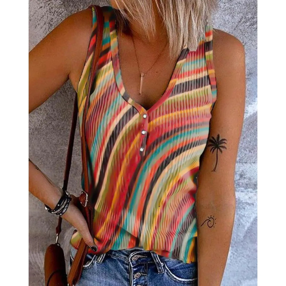 Women's Cotton Tank Top – Slim Fit V-Neck Sleeveless with Buttons