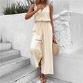 Women's Wide-Leg Jumpsuit – Sleeveless V-Neck with Tied Belt