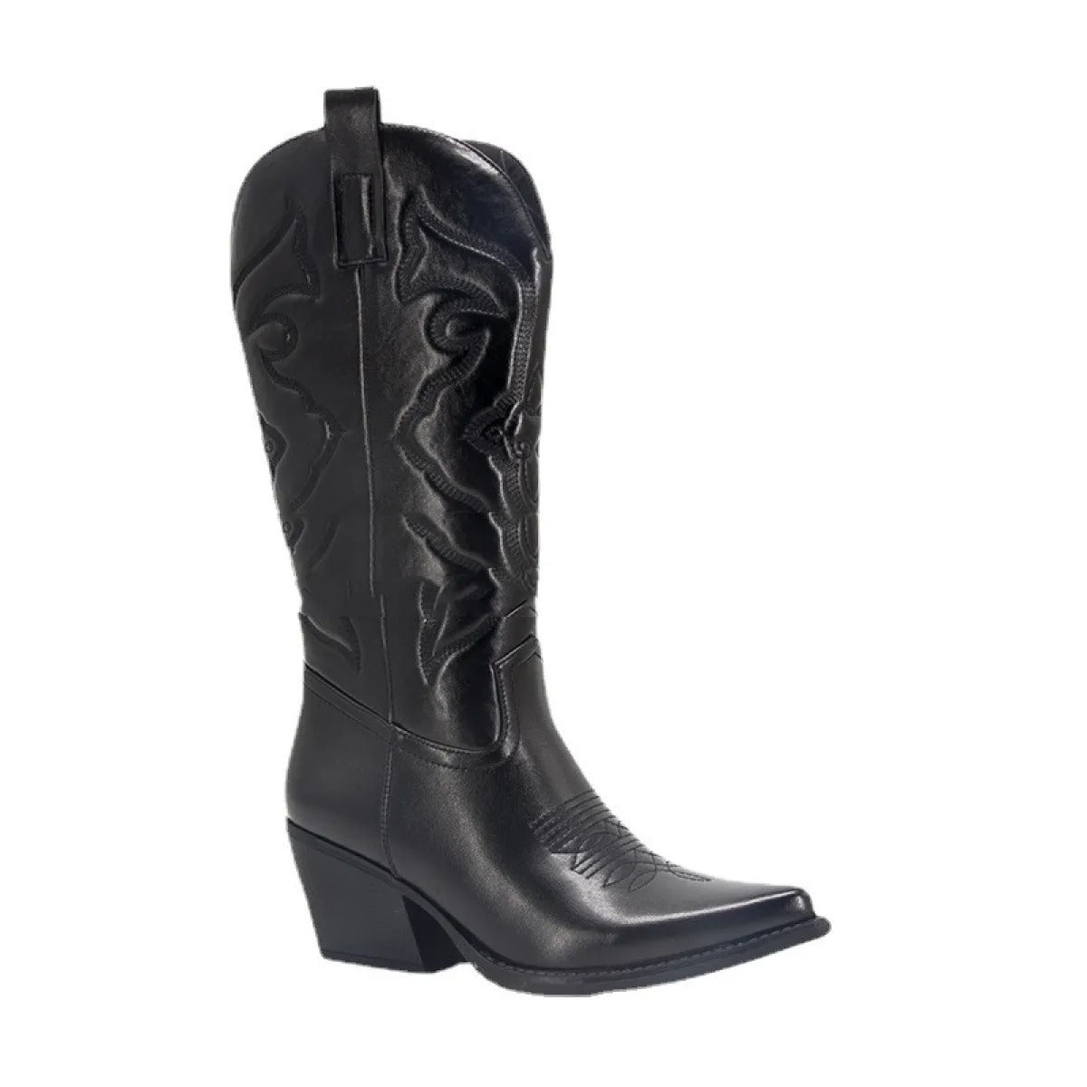 Metallic Women's Cowboy Boots – Embroidery & Mid-Calf Block Heel
