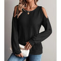 Women's Textured Top with Bare Shoulders – Crew Neck, Long Sleeves