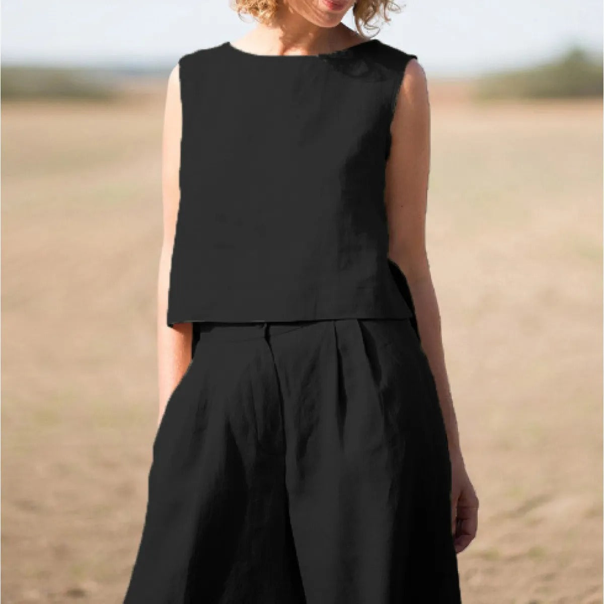 Women's Two-Piece Set in Linen and Cotton – Wide-Leg Pants & Sleeveless Top