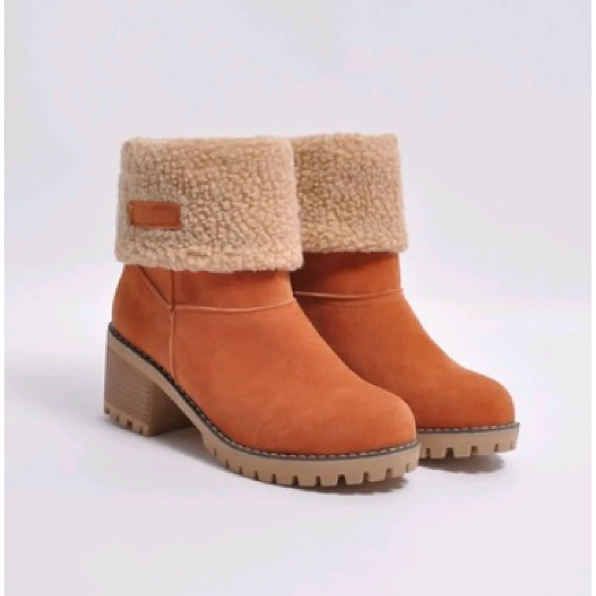Women's Suede Boots – Mid-Calf Shaft with Chunky Heel and Cozy Turn-Down Cuff