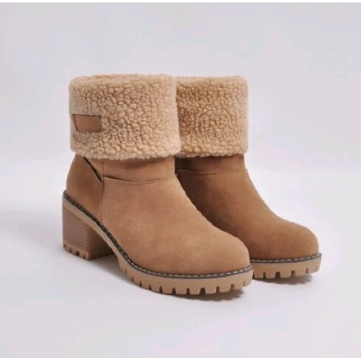 Women's Suede Boots – Mid-Calf Shaft with Chunky Heel and Cozy Turn-Down Cuff