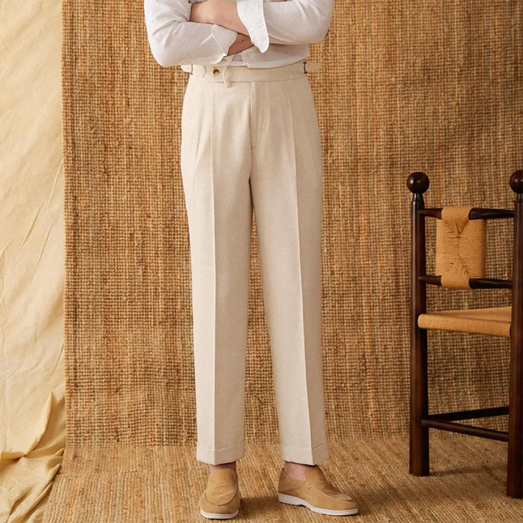 Men's High-Waisted Straight-Leg Pleated Pants – Lightweight and Flowing Fabric