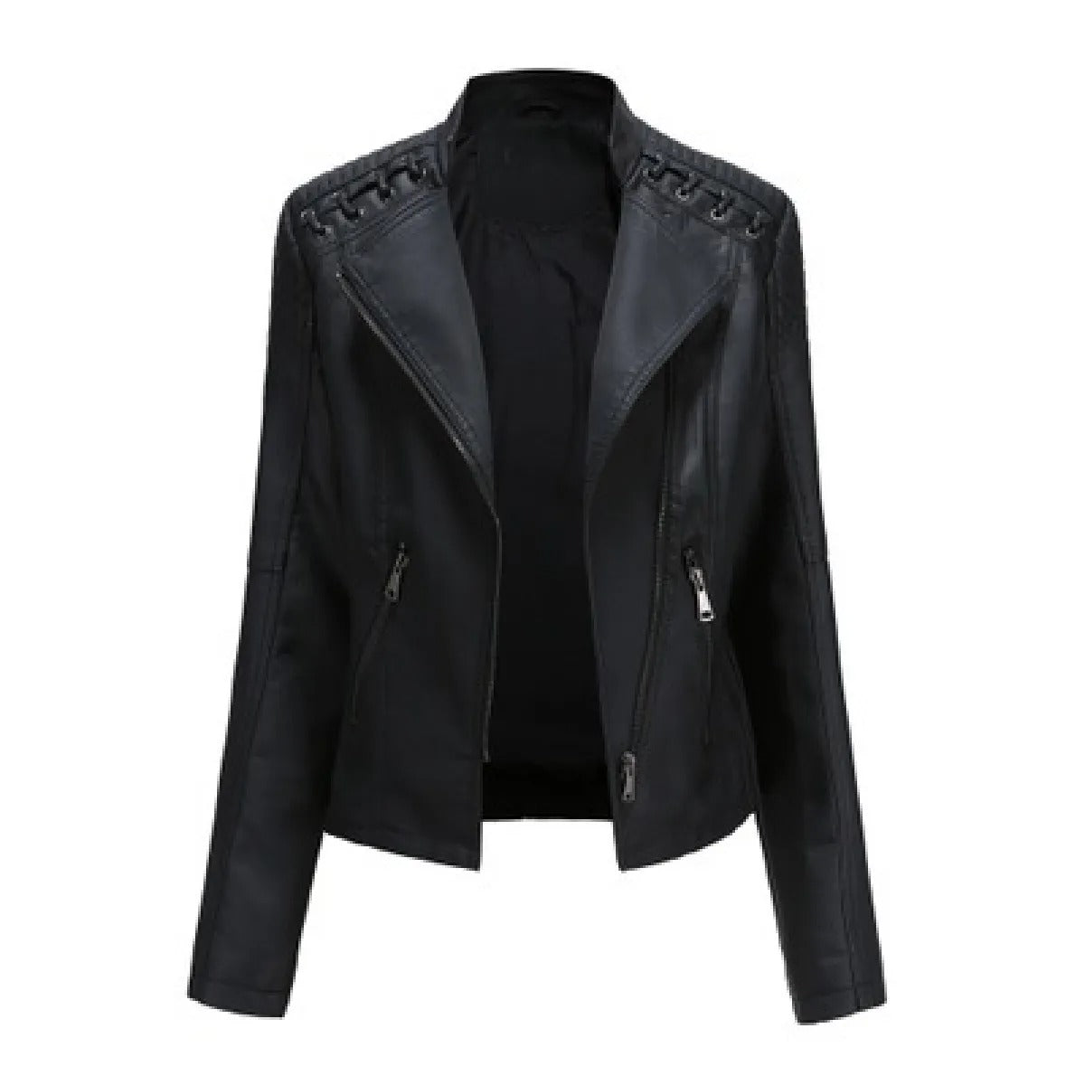 Women's Faux Leather Jacket – Slim Fit with Notched Lapel
