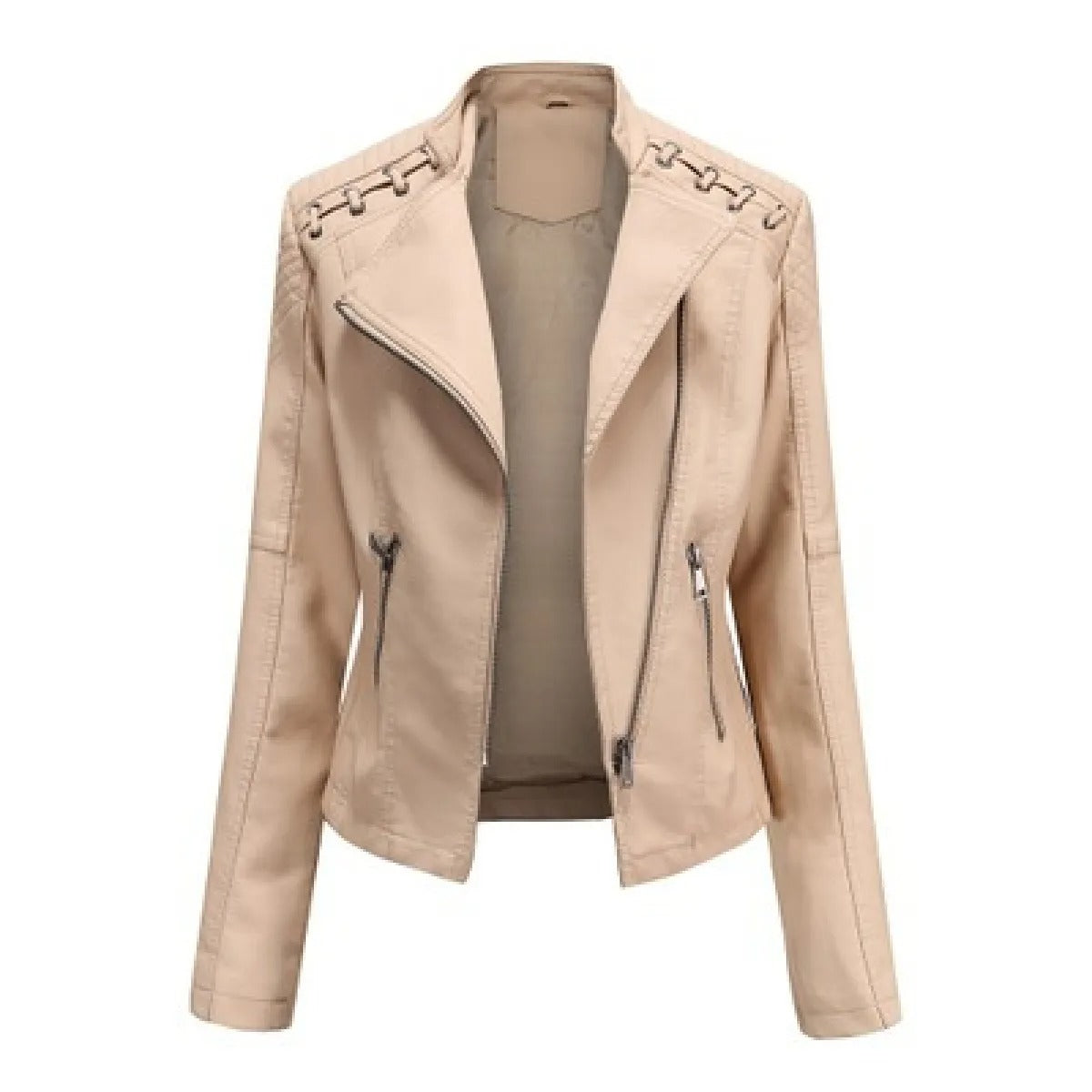 Women's Faux Leather Jacket – Slim Fit with Notched Lapel