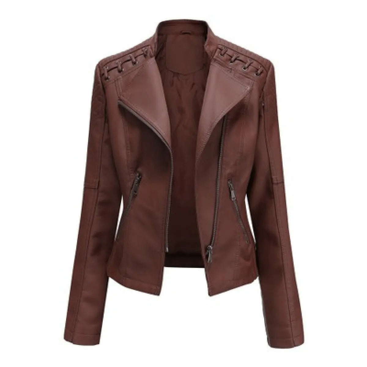 Women's Faux Leather Jacket – Slim Fit with Notched Lapel