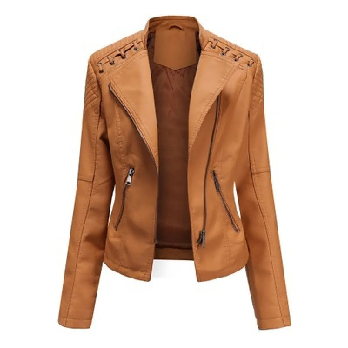 Women's Faux Leather Jacket – Slim Fit with Notched Lapel