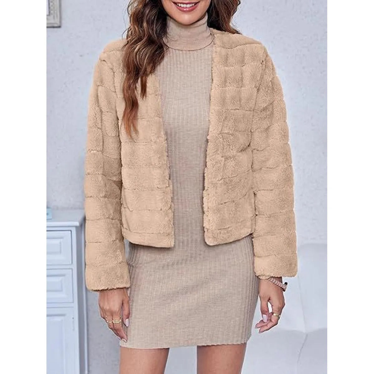 Women's Cropped Chenille-Effect Jacket – Soft, Stretchy Fabric, Open Front