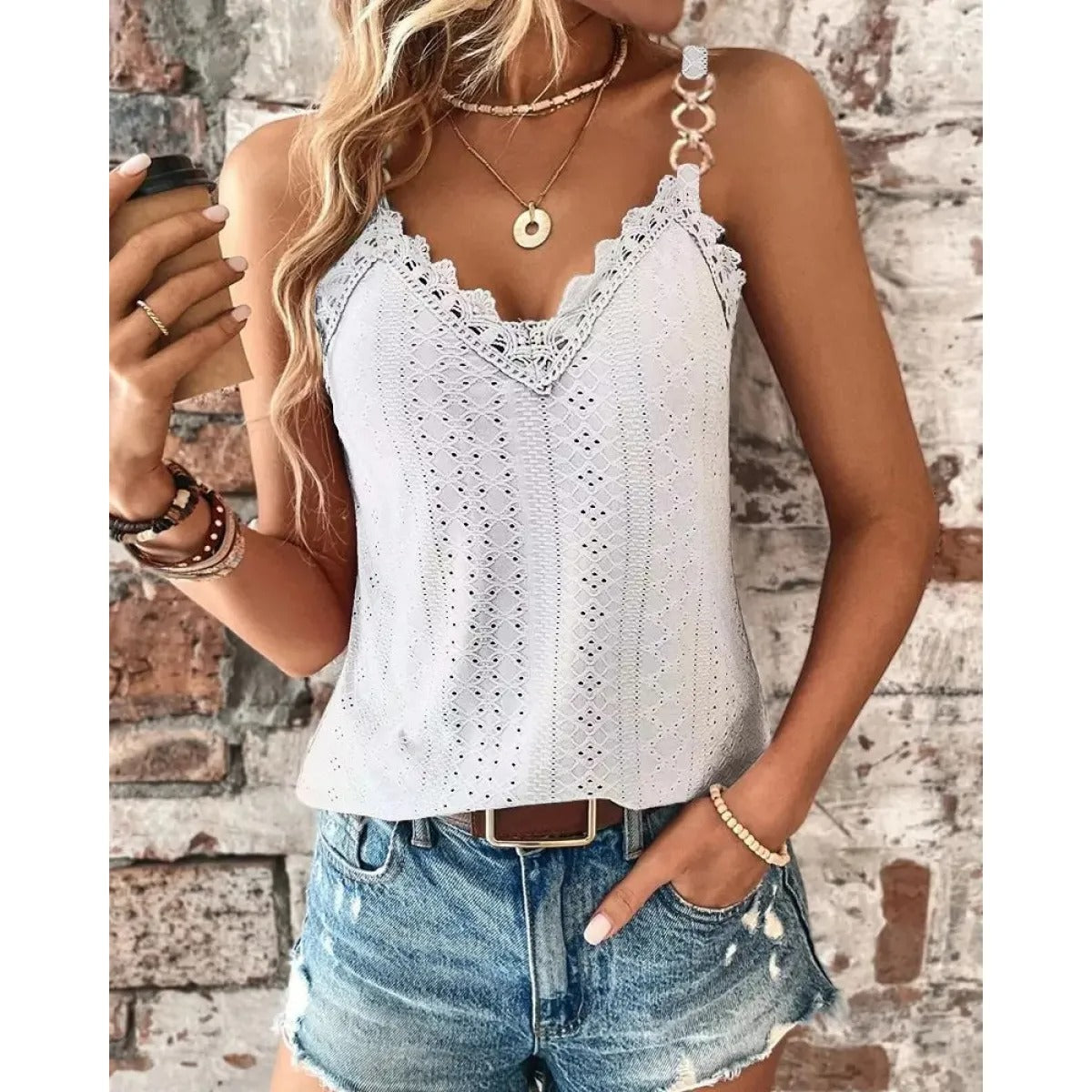 Women's Lace Tank Top – Sleeveless Sheer Camisole Top