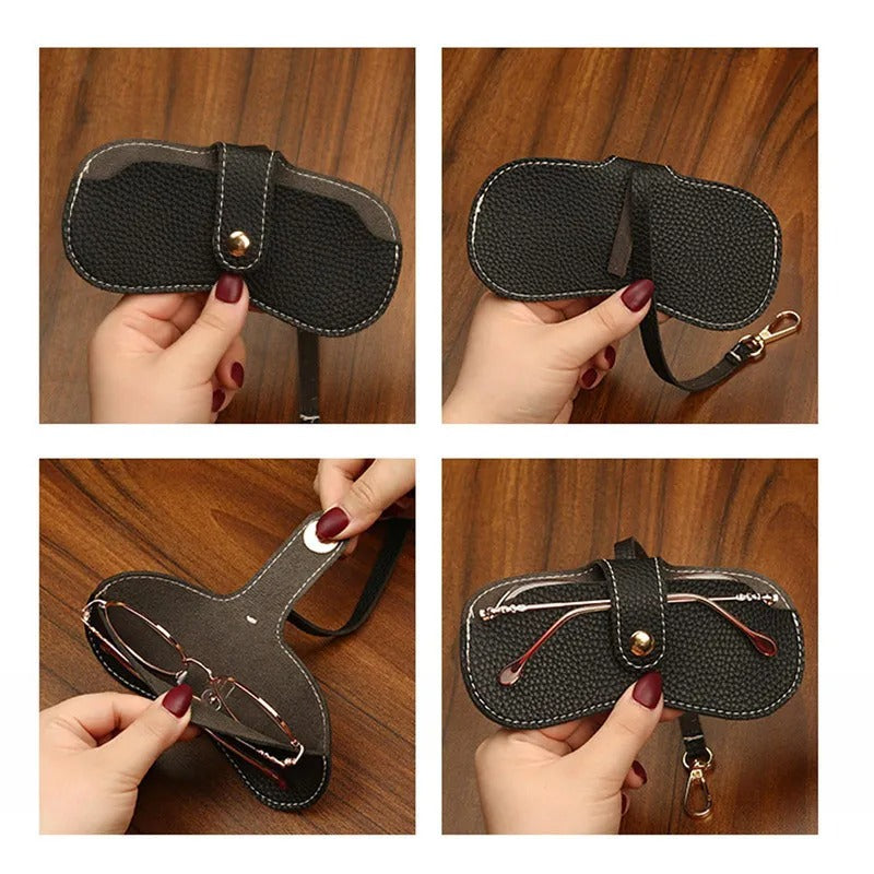 Women's Leather Glasses Case – Compact Wristlet Pouch