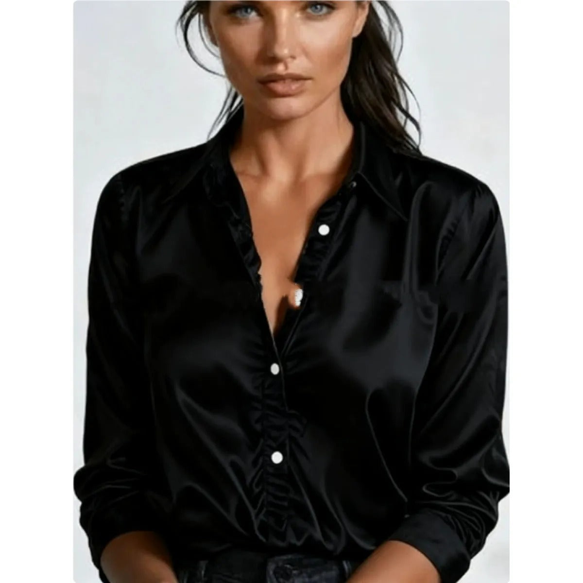 Women’s Satin Button-Down Blouse – Lightweight Fluid Silky Fit