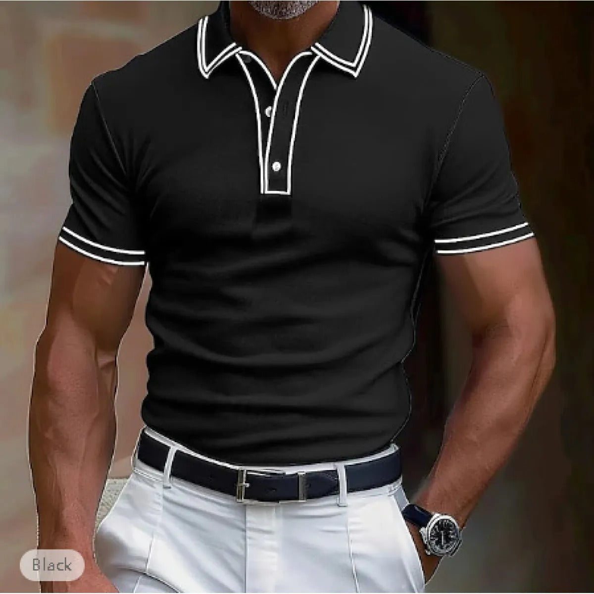 Men's Soft Knit Polo – Contrasting Stripes on Collar and Cuffs