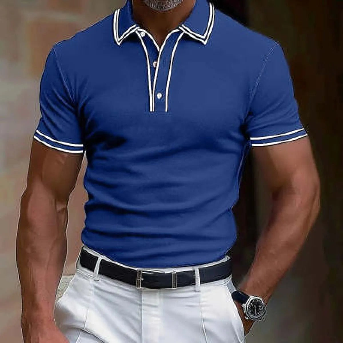 Men's Soft Knit Polo – Contrasting Stripes on Collar and Cuffs