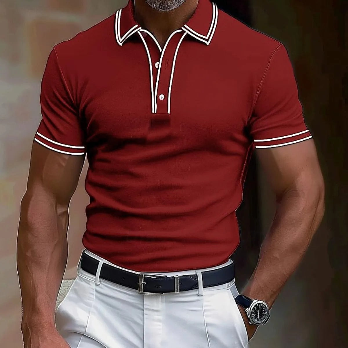Men's Soft Knit Polo – Contrasting Stripes on Collar and Cuffs