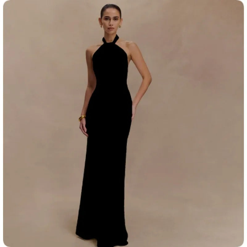 Long Dress for Women with Open Back – Fitted Halter Cut