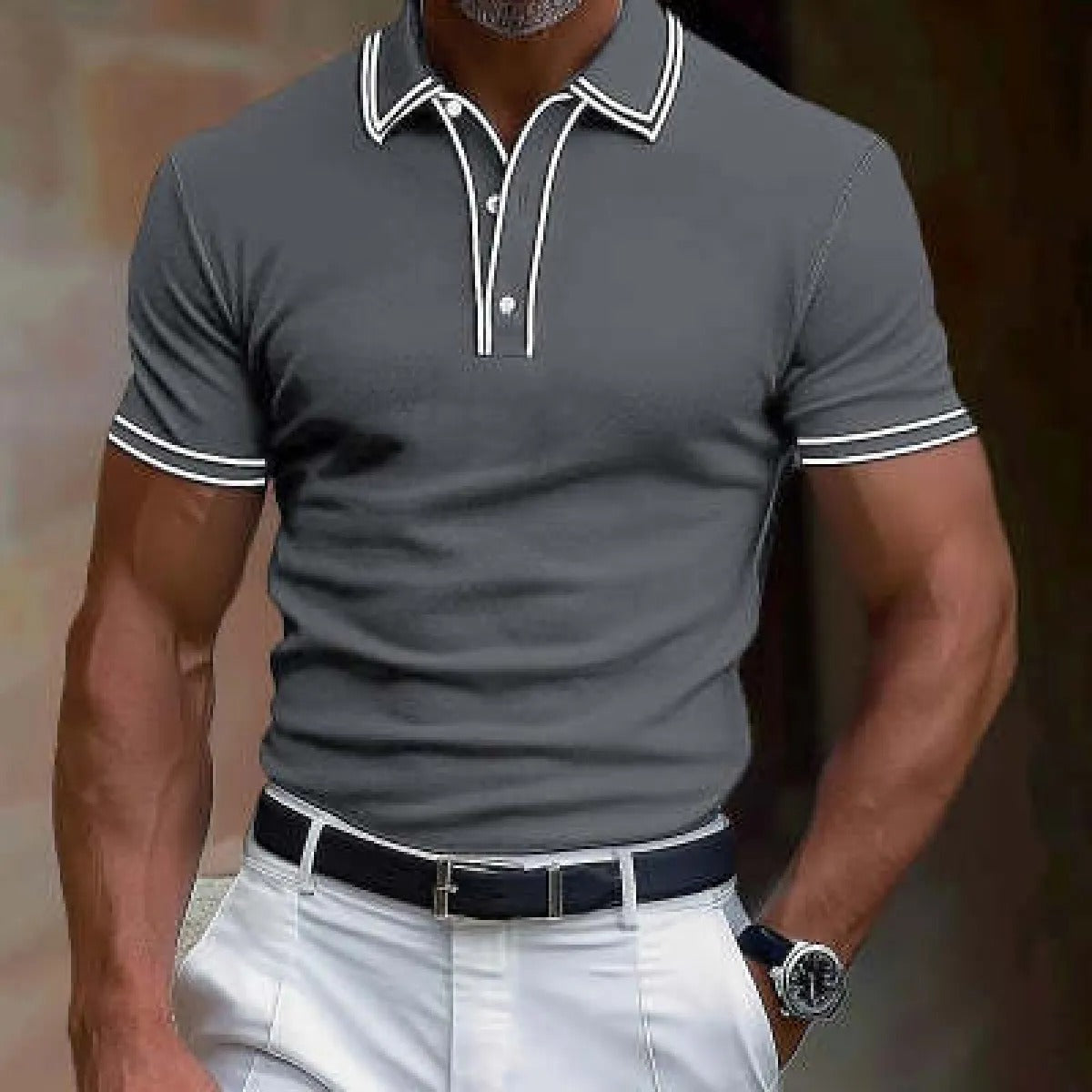 Men's Soft Knit Polo – Contrasting Stripes on Collar and Cuffs