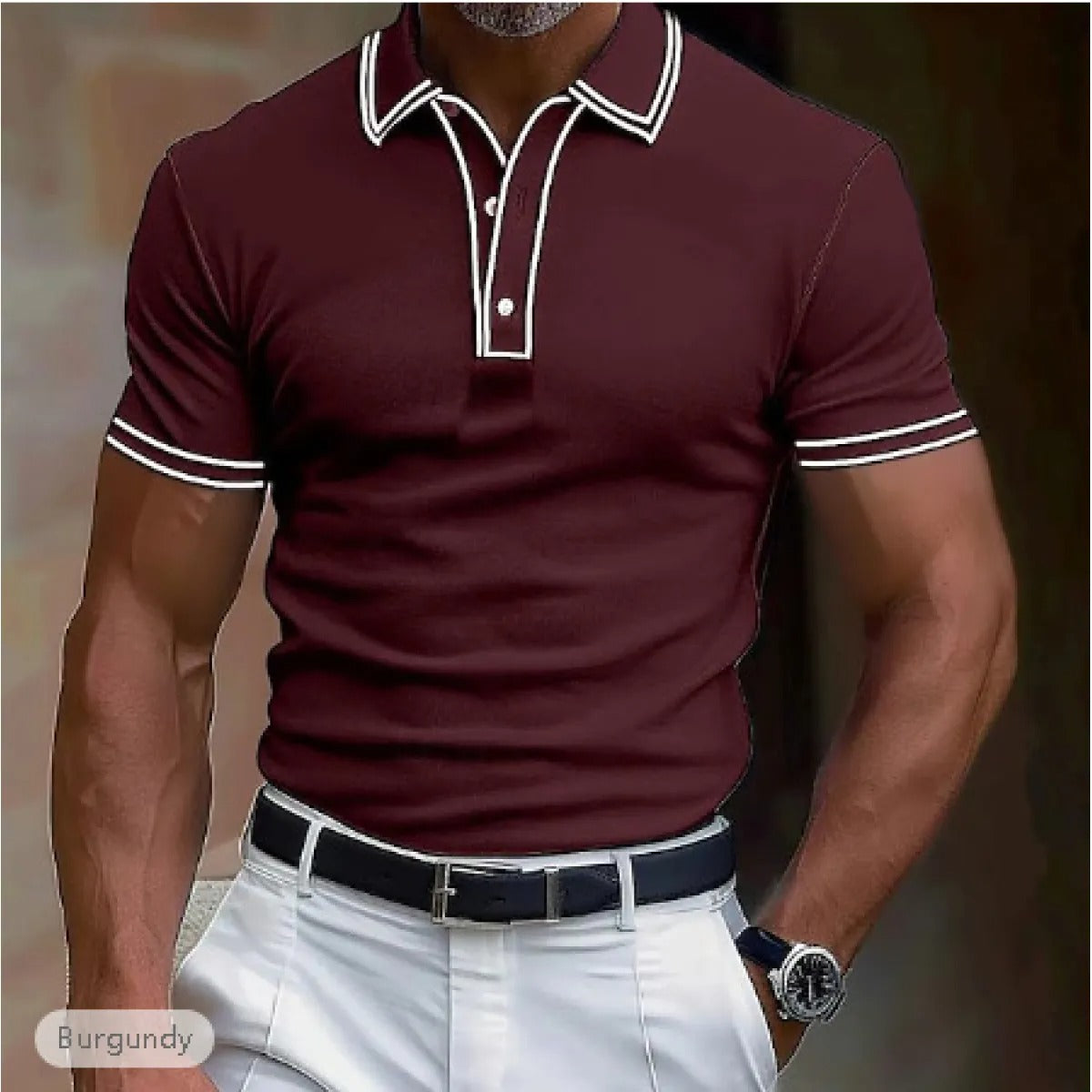 Men's Soft Knit Polo – Contrasting Stripes on Collar and Cuffs