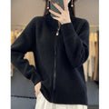 Women's Wool Cardigan – Zip-Up Mock Neck Knit