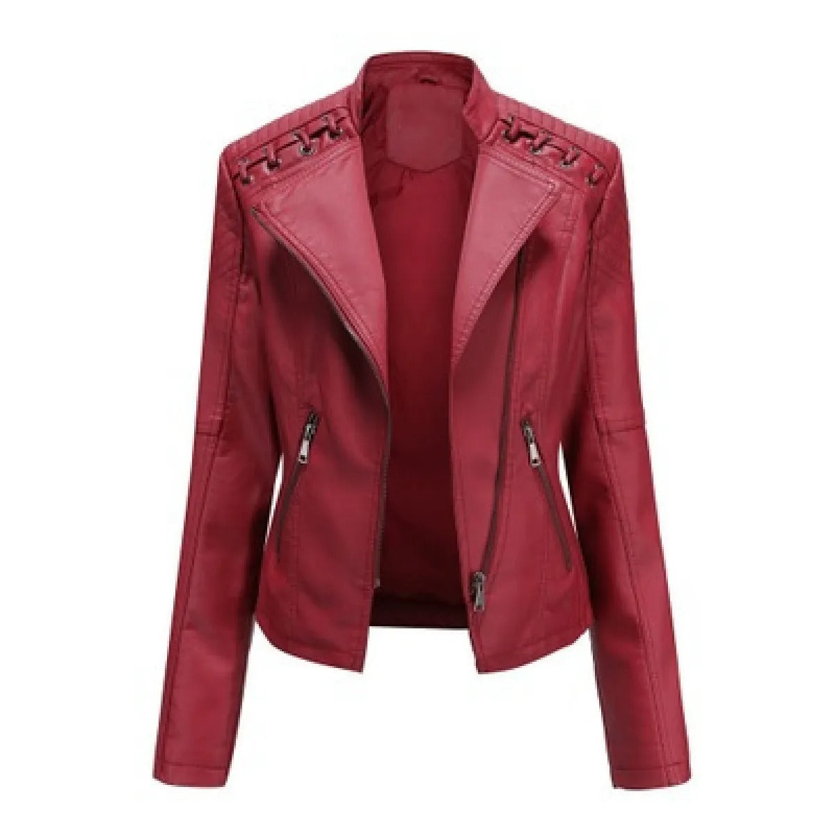 Women's Faux Leather Jacket – Slim Fit with Notched Lapel
