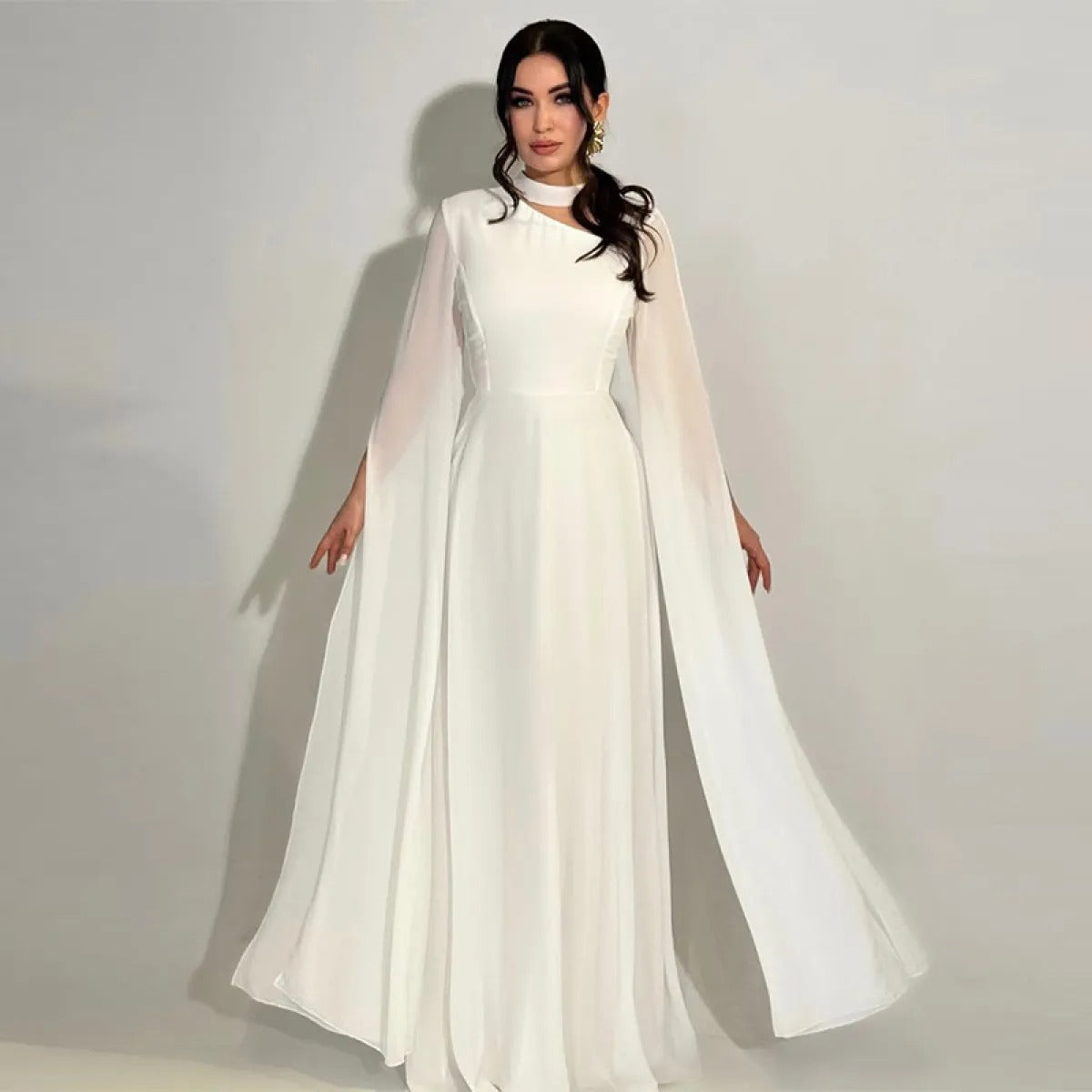 Women's Long Dress A-Line – Asymmetric Neckline with Cutout