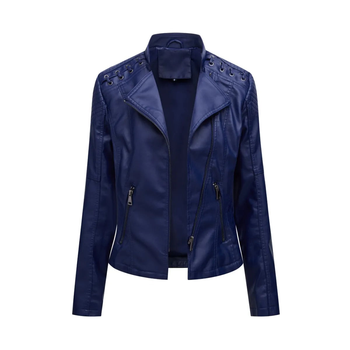 Women's Faux Leather Jacket – Slim Fit with Notched Lapel