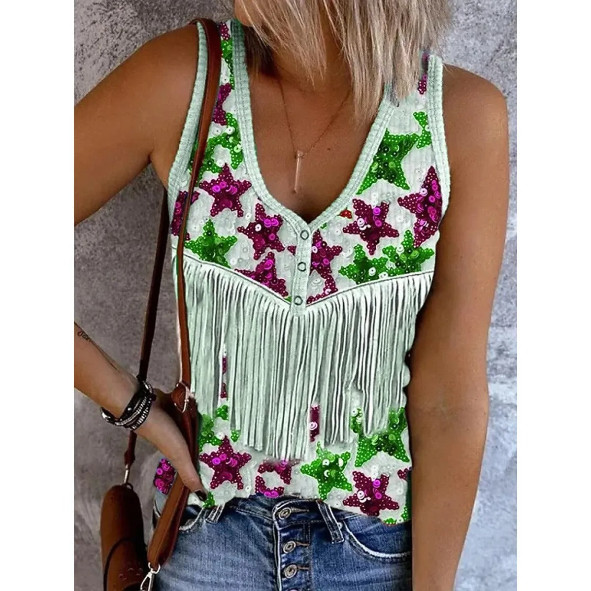 Women's Cotton Tank Top – Slim Fit V-Neck Sleeveless with Buttons