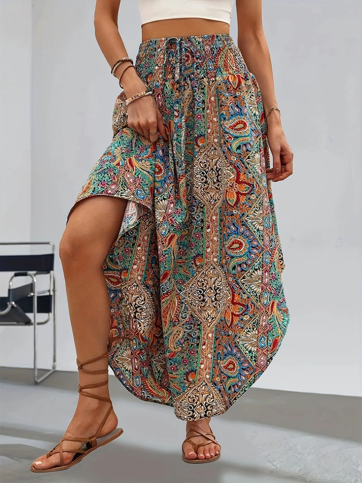 Bohemian Printed Long Skirt for Women – High Waist Flowing