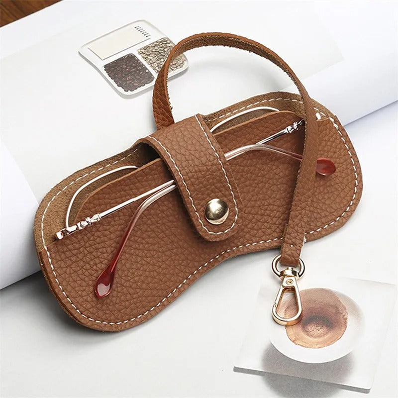 Women's Leather Glasses Case – Compact Wristlet Pouch