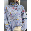 Women's Turtleneck Sweater – Relaxed Fit with Floral Pattern