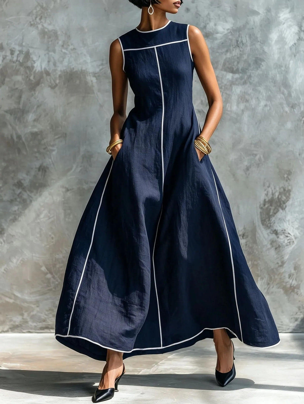 Women's Long Sleeveless Dress – Minimalist Slim Fit, A-Line