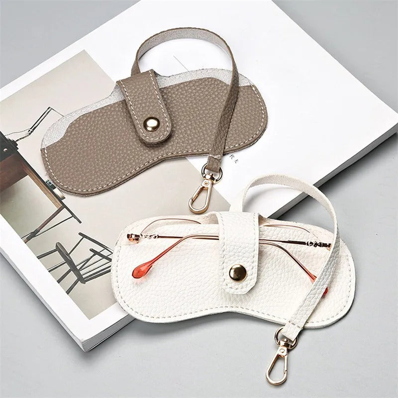 Women's Leather Glasses Case – Compact Wristlet Pouch