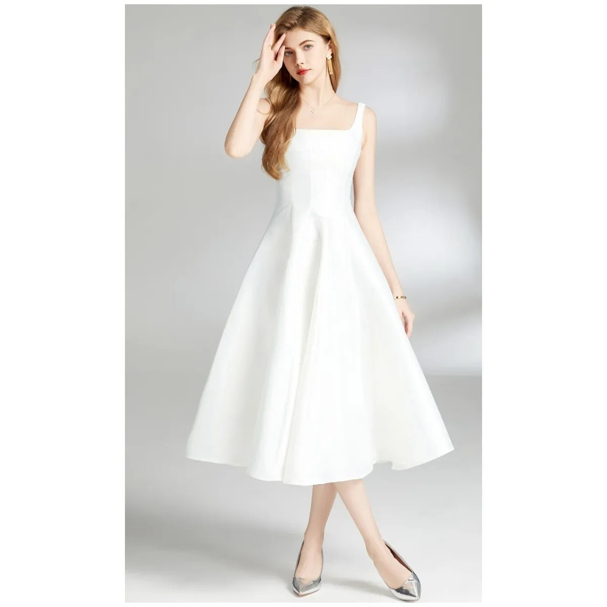 Vintage Women's Midi Dress with Straps – Sleeveless Fitted Cut