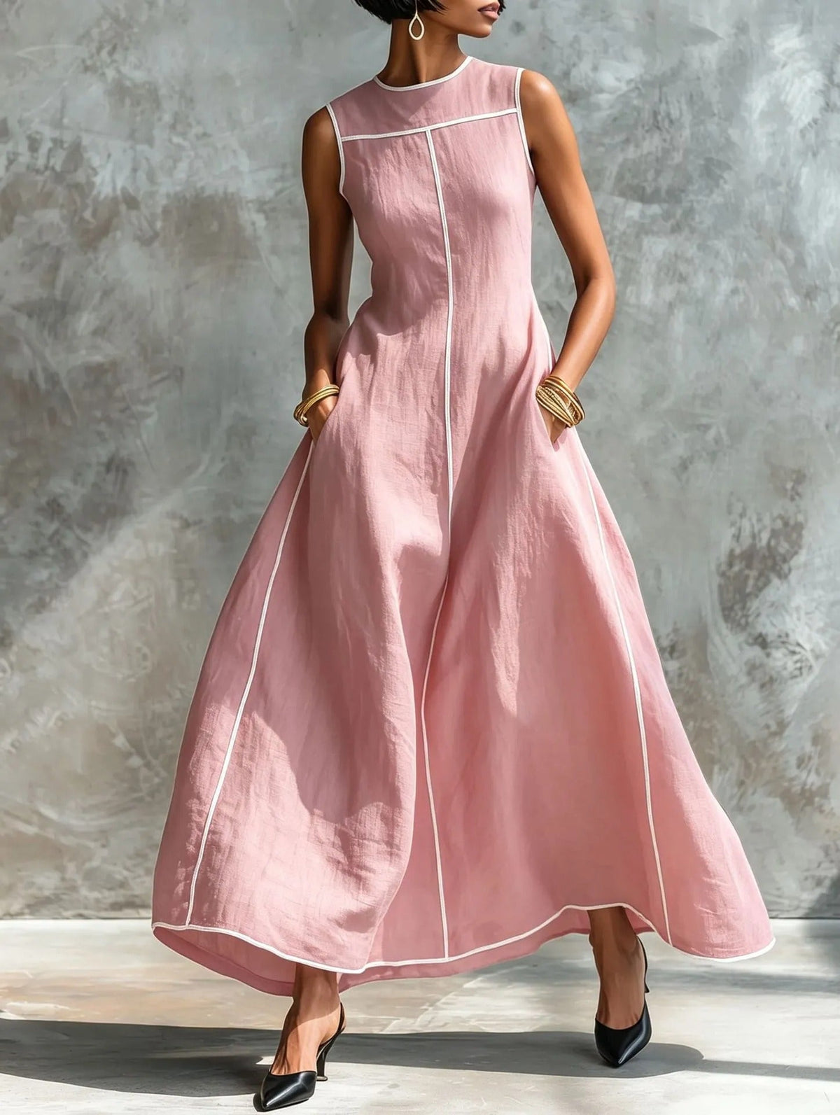 Women's Long Sleeveless Dress – Minimalist Slim Fit, A-Line