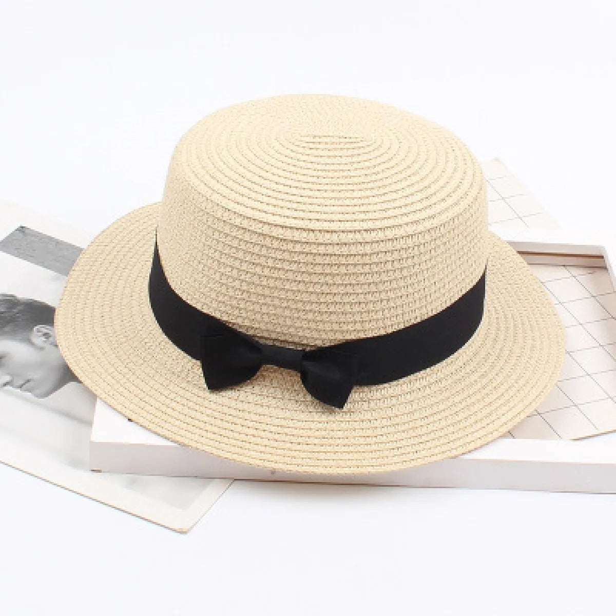 Women's Straw Boater Hat – Elegant Classic Ribbon