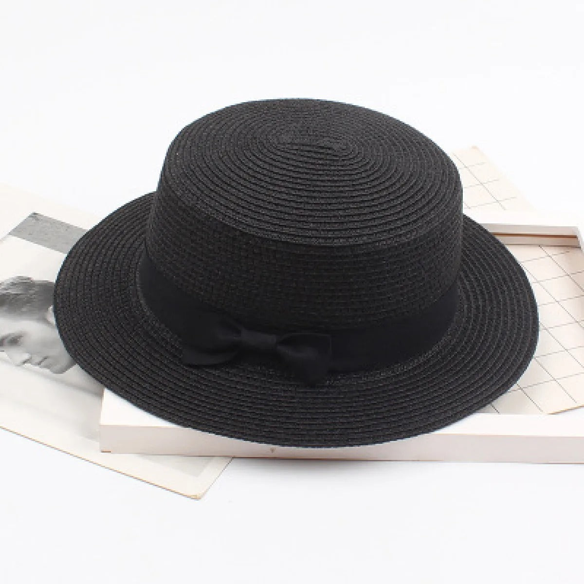 Women's Straw Boater Hat – Elegant Classic Ribbon