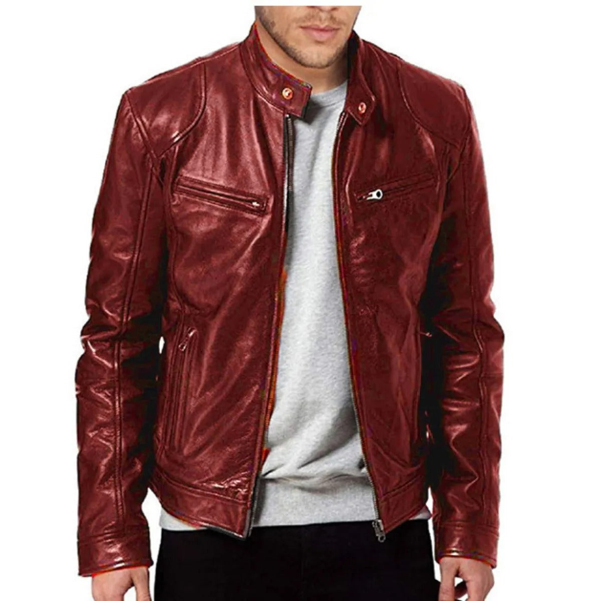 Men's Slim Stand-Collar Jacket – Zipped Pockets