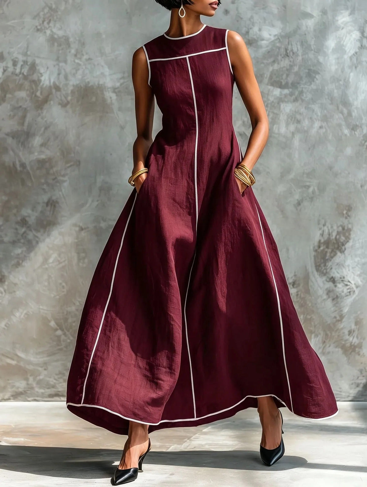 Women's Long Sleeveless Dress – Minimalist Slim Fit, A-Line