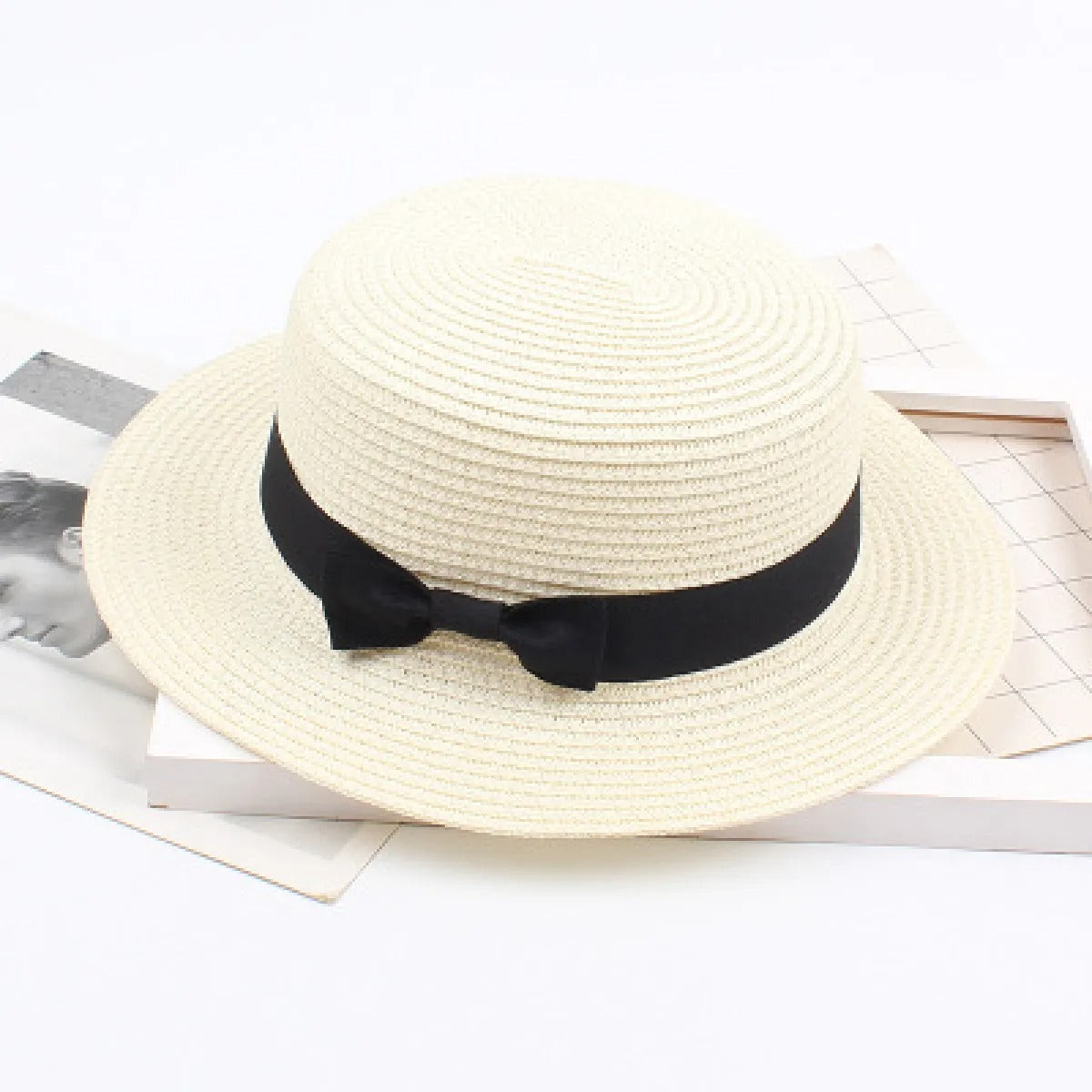 Women's Straw Boater Hat – Elegant Classic Ribbon