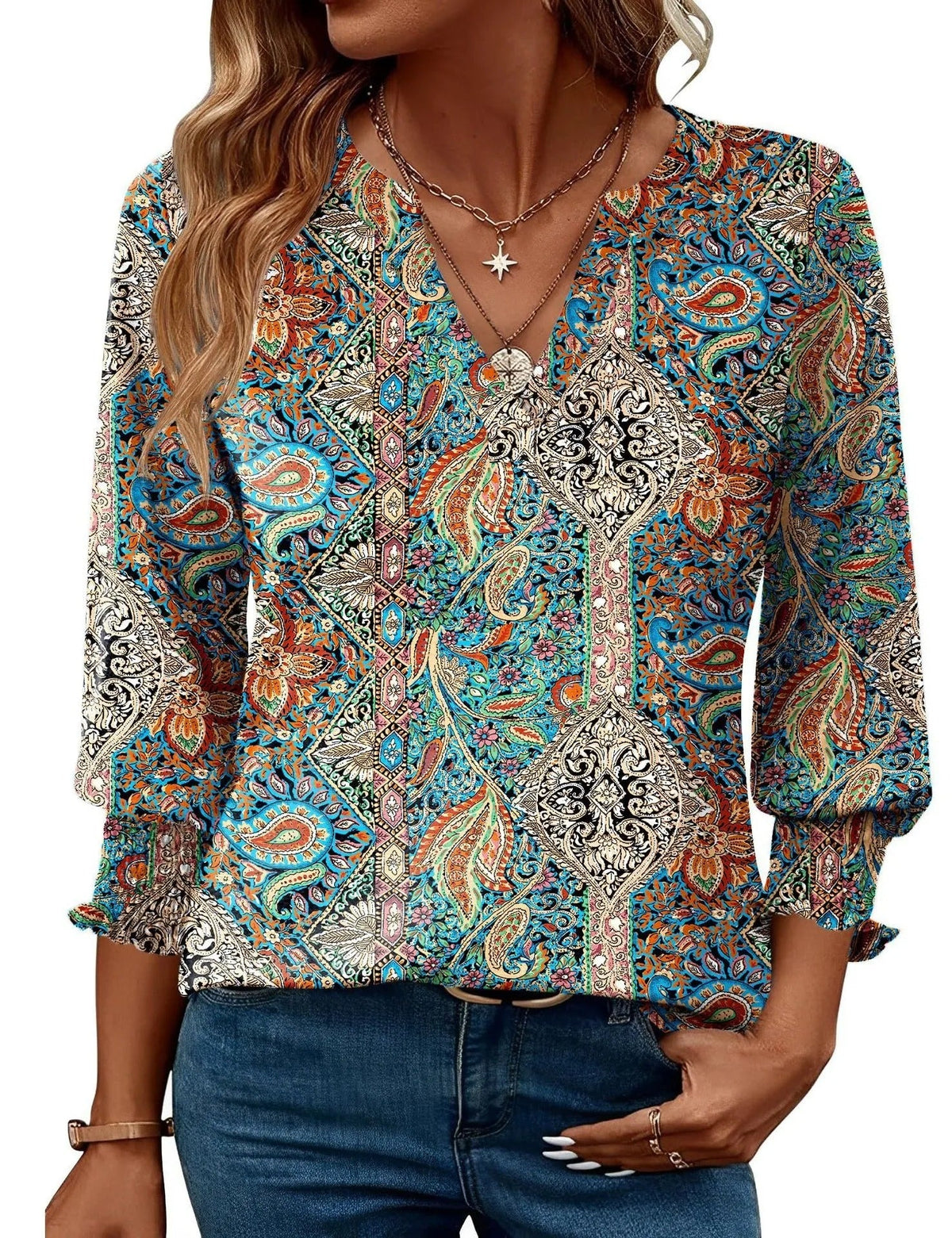 Women's Floral Print Blouse – Casual Three-Quarter Sleeves