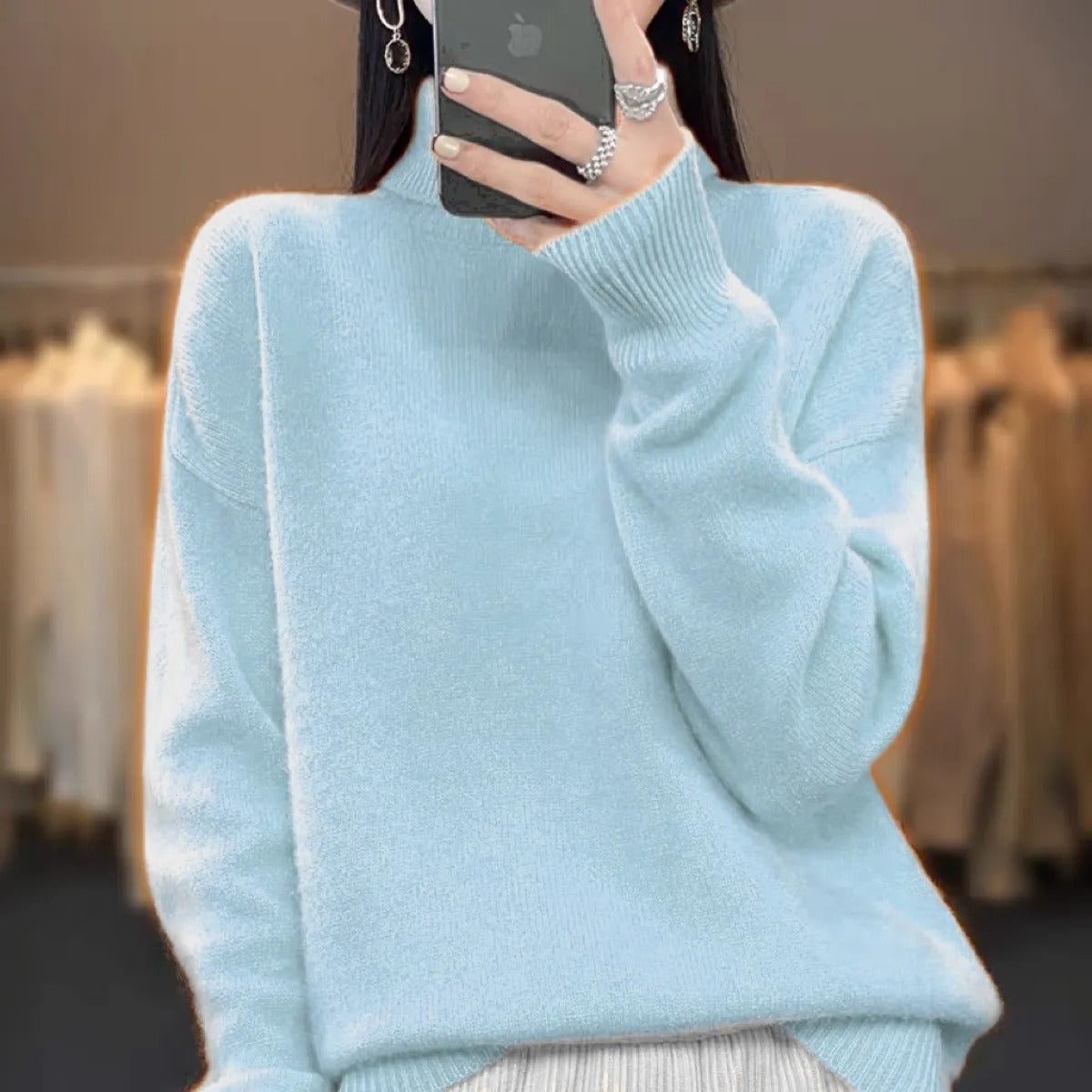 Women's Wool Turtleneck Sweater – Comfortable Chunky Knit