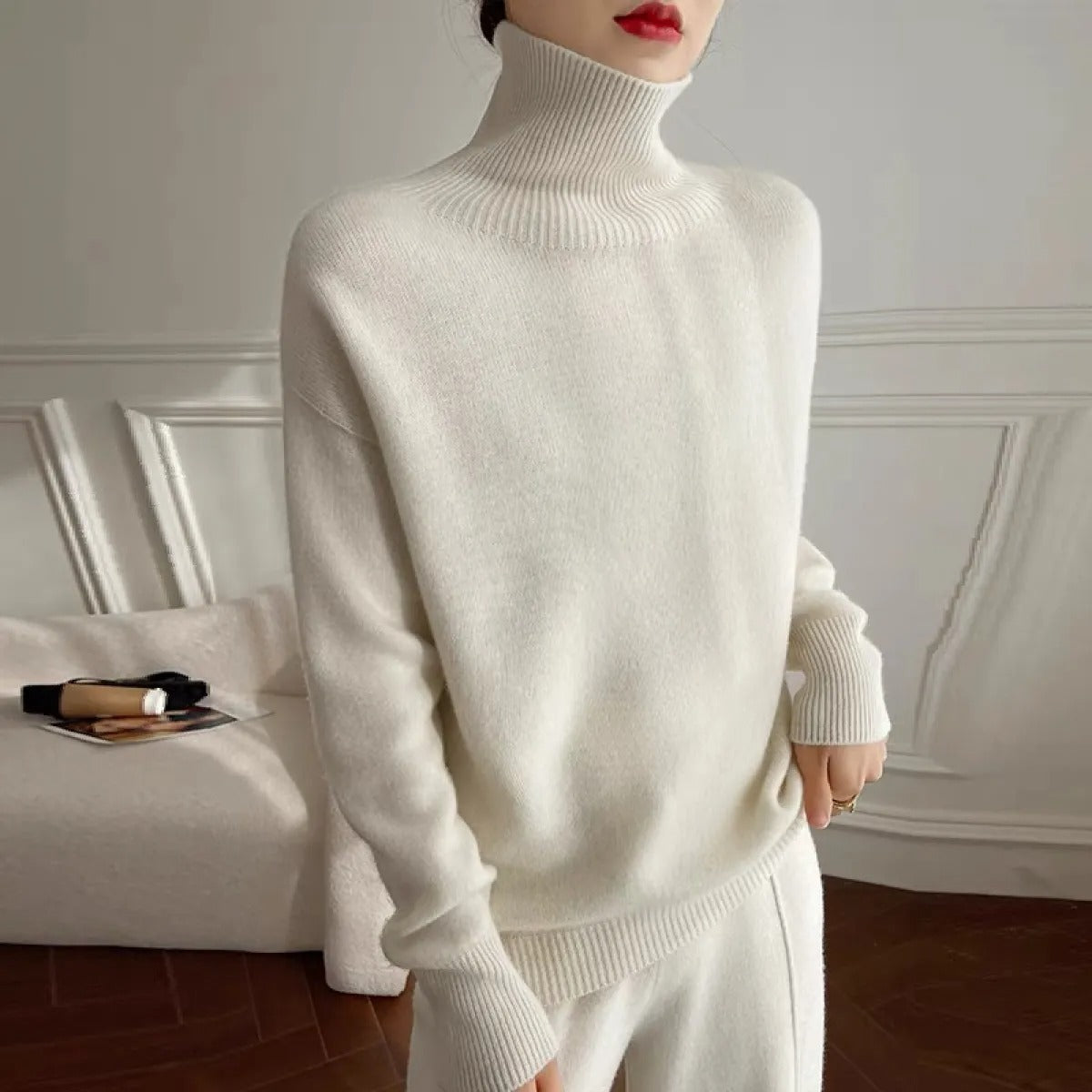 Women's Wool Turtleneck Sweater – Comfortable Chunky Knit