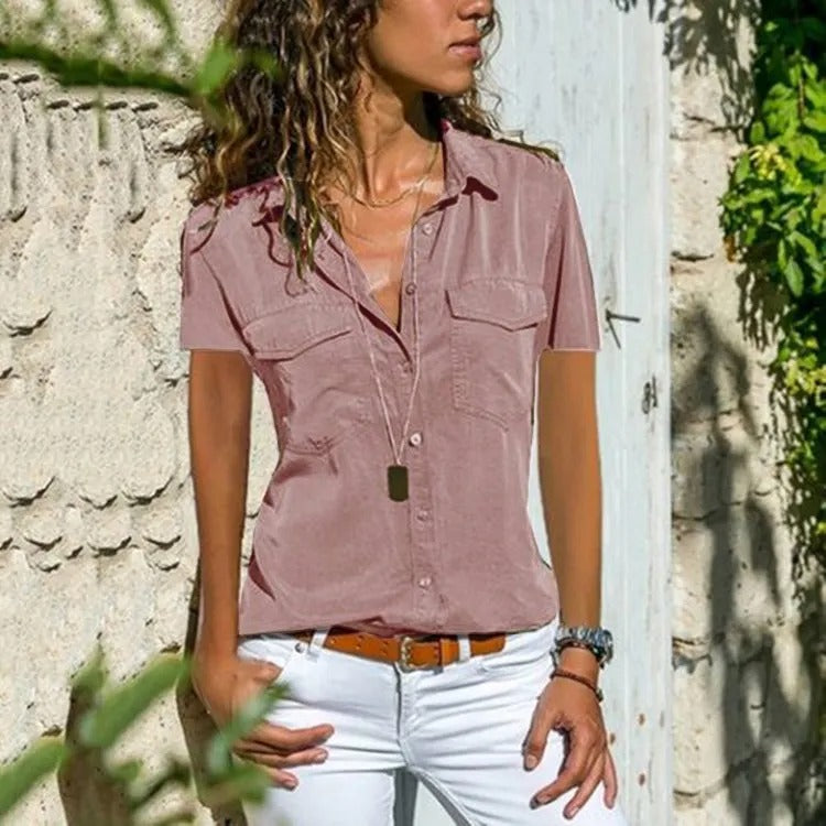 Women's Casual Buttoned Shirt – Rever Collar Short Sleeves