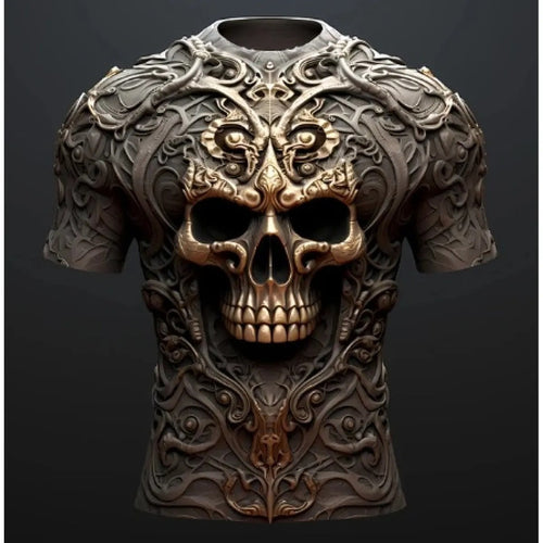 Men's T-shirt with 3D Skull Print - Trendy Relaxed Fit